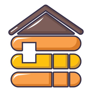 Wood house icon, cartoon style vector