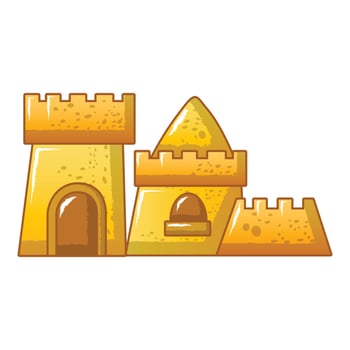 Tall sand castle icon, cartoon style vector
