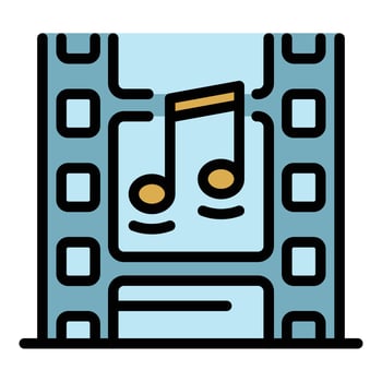 Film strip and musical note icon color outline vector