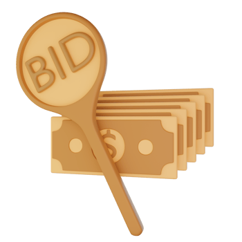 Auction plate bid with money icon 3D illustration. png