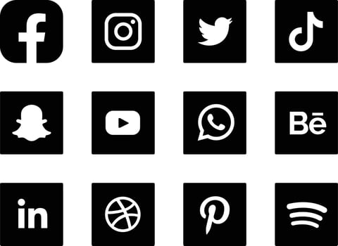 Collection of popular social media logo. Facebook, instagram, twitter, linkedin, youtube, telegram, vimeo, snapchat, whatsapp. Realistic editorial set. vector
