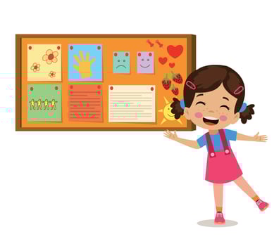 Cork board with paper notes and children picture vector