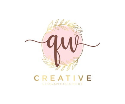 Initial QW feminine logo. Usable for Nature, Salon, Spa, Cosmetic and Beauty Logos. Flat Vector Logo Design Template Element.