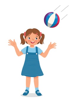Happy little girl playing catching a ball vector