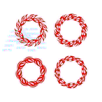 Flame circles set. Round fire frames for designs. Vector illustration isolated on a white background