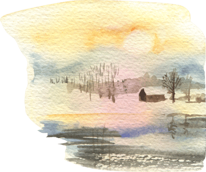 Watercolor illustration of a warm winter forest with a smoke coming out of a house png