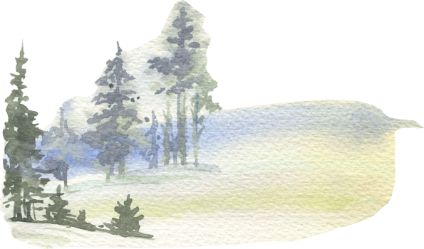 Watercolor illustration of a winter landscape of snowdrifts with fir trees png