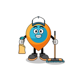 Character mascot of location symbol as a cleaning services vector
