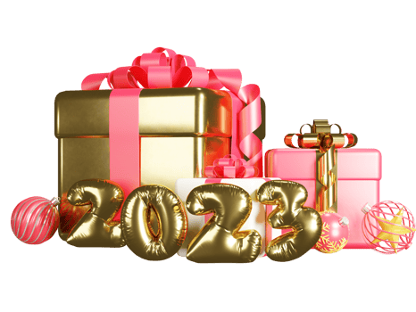 2023 and gift box, christmas ball png