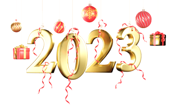 2023 and gift box, christmas ball png