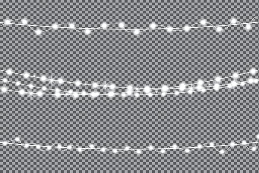 Christmas Lights Isolated Realistic Elements. Xmas Glowing Lights. Garlands. vector