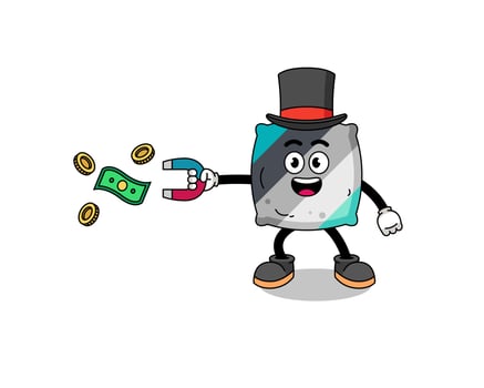 Character Illustration of throw pillow catching money with a magnet vector