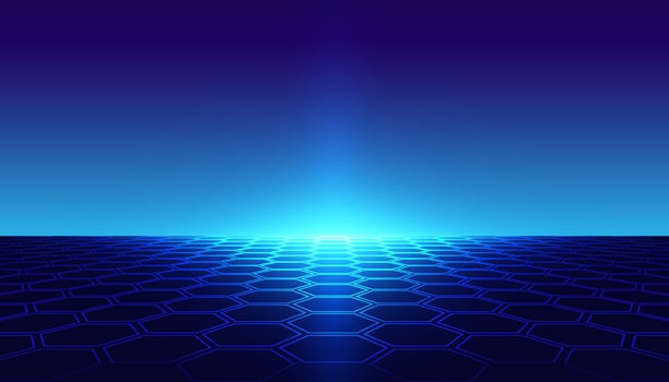 abstract Backgrounds hexagon horizon blue 80's 90's retro Vector virtual world game virtual reality in cinema or future