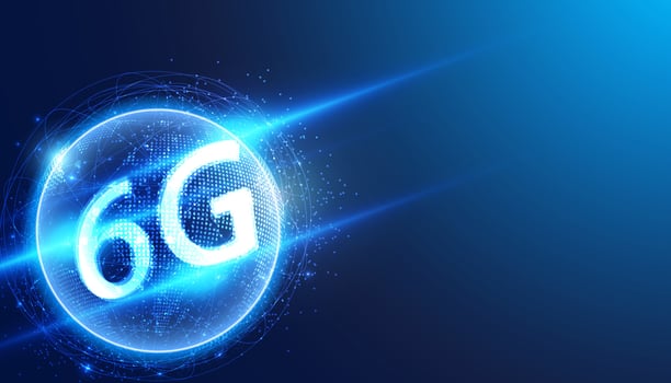 abstract 6G global dot network connection and communication futuristic on blue background. vector