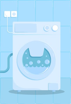 modern washing machine in flat style with shadow in bathroom. Household appliances. Isolated vector
