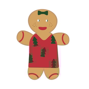Gingerbread cookies in the shape of a girl in a New Year's outfit. Vector