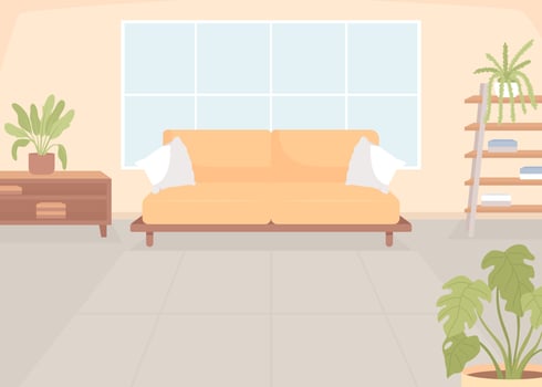 Comfortable sofa in living room flat color vector illustration