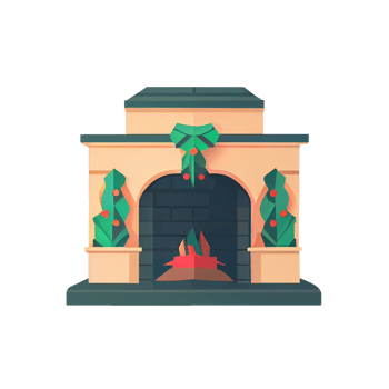 Classic Christmas Fireplace. Happy new year decoration. Merry Christmas holiday. png