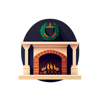 Classic Christmas Fireplace. Happy new year decoration. Merry Christmas holiday. png