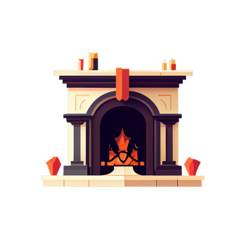 Classic Christmas Fireplace. Happy new year decoration. Merry Christmas holiday. png