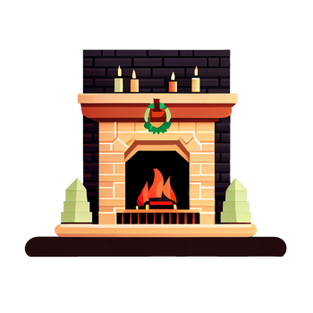 Classic Christmas Fireplace. Happy new year decoration. Merry Christmas holiday. png
