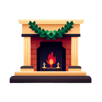 Classic Christmas Fireplace. Happy new year decoration. Merry Christmas holiday. png