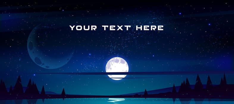 Cartoon banner with full moon in night starry sky vector