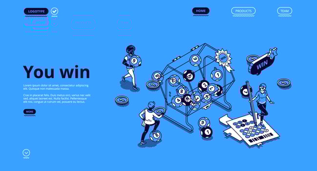 Lottery win isometric landing page, luck, fortune vector