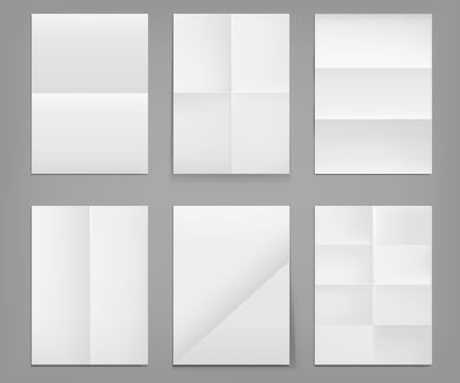 Folded posters, white paper blank wrinkled sheets vector