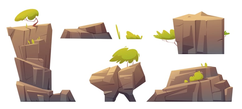 Mountain rocks, island or stones with green trees vector