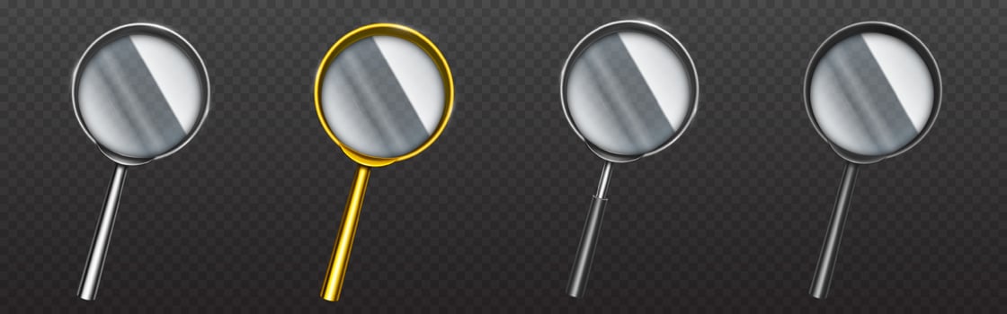 Magnifying glass in gold or silver rim and handle vector