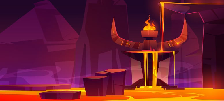 Road to hell, infernal hot cave with lava flow vector