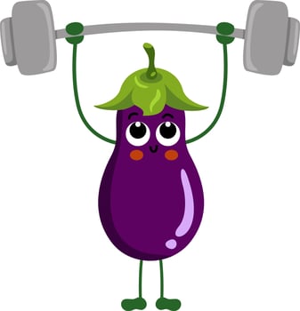 Funny eggplant mascot make gym vector