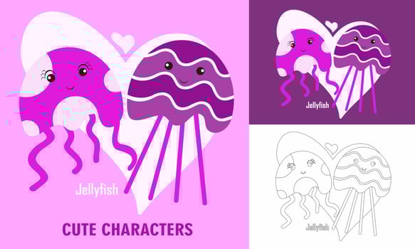 Coloring cute animals for kids with jellyfish outline vector