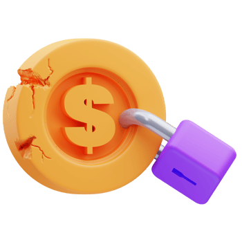 3d rendering illustration of locked broken coin icon, financial crisis, global recession png