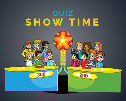 TV Quiz Show with Participants who Answer Questions and Cartoon Illustration Pro Vector illustration