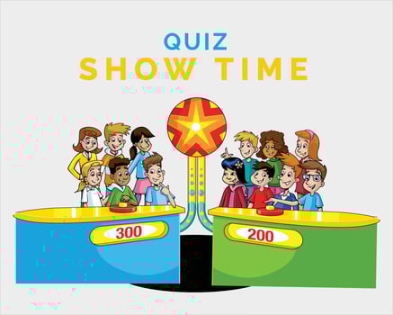 TV Quiz Show with Participants who Answer Questions and Cartoon Illustration Pro Vector illustration
