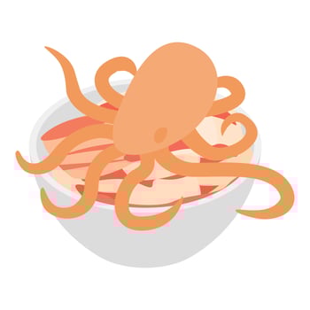Korean food icon isometric vector. Fresh octopus and raw meat for bbq vector