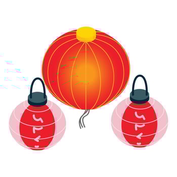 Korean lantern icon isometric vector. Red oriental paper flashlight icon vector