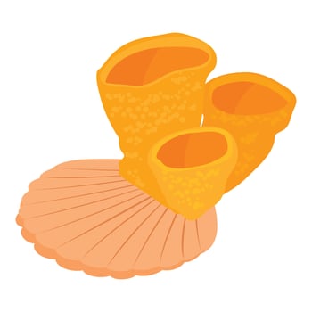 Sea world icon isometric vector. Sponge coral porifera and scallop sea shell vector