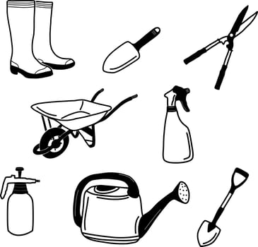 Handdraw doodle of gardening tools vector
