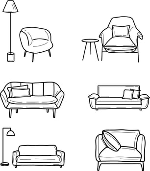 Handdraw doodle of sofa in the livingroom vector