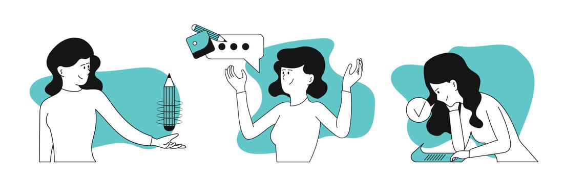 Woman working on a task vector illustration concept. Business cartoon character busy and multitasking. Success young businesswoman with document. Student studying and check education list.