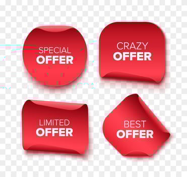 Collection of Offer Tags. Red Discount Labels vector