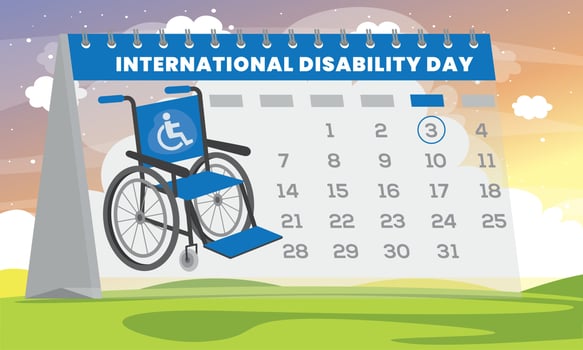 International world disability day december 3. Calendar page with a calendar grid by dates for a disability event - National Disability Day. World disability day vector illustration.