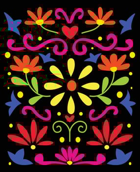 Mexican style abstract patterns with colorful floral illustrations. Traditional background design vector