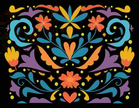 Mexican style abstract patterns with colorful floral illustrations. Traditional background design vector