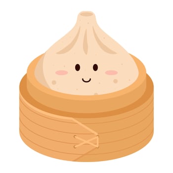 Dimsam, traditional Chinese dumplings, with funny smiling faces. Kawaii asian food. Vector illustration.