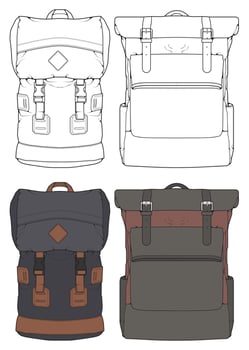 Set of Vector Backpacks Illustration. Backpacks for students, travellers and tourists.