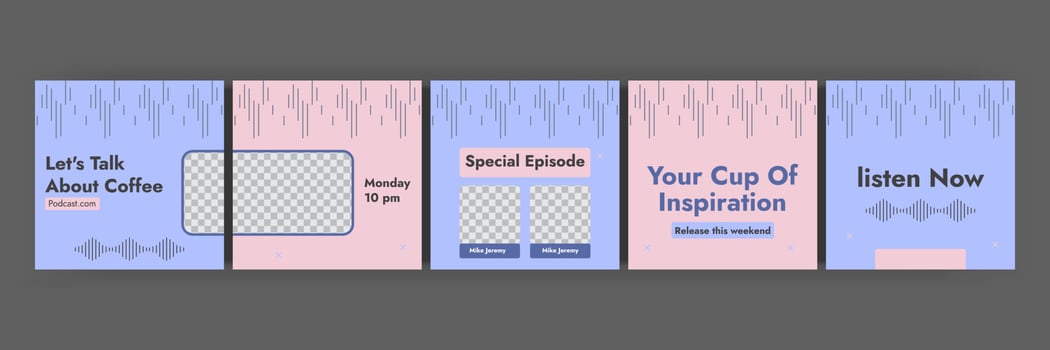 Podcast Social Media and Instagram Carousel Post Template Design Set vector